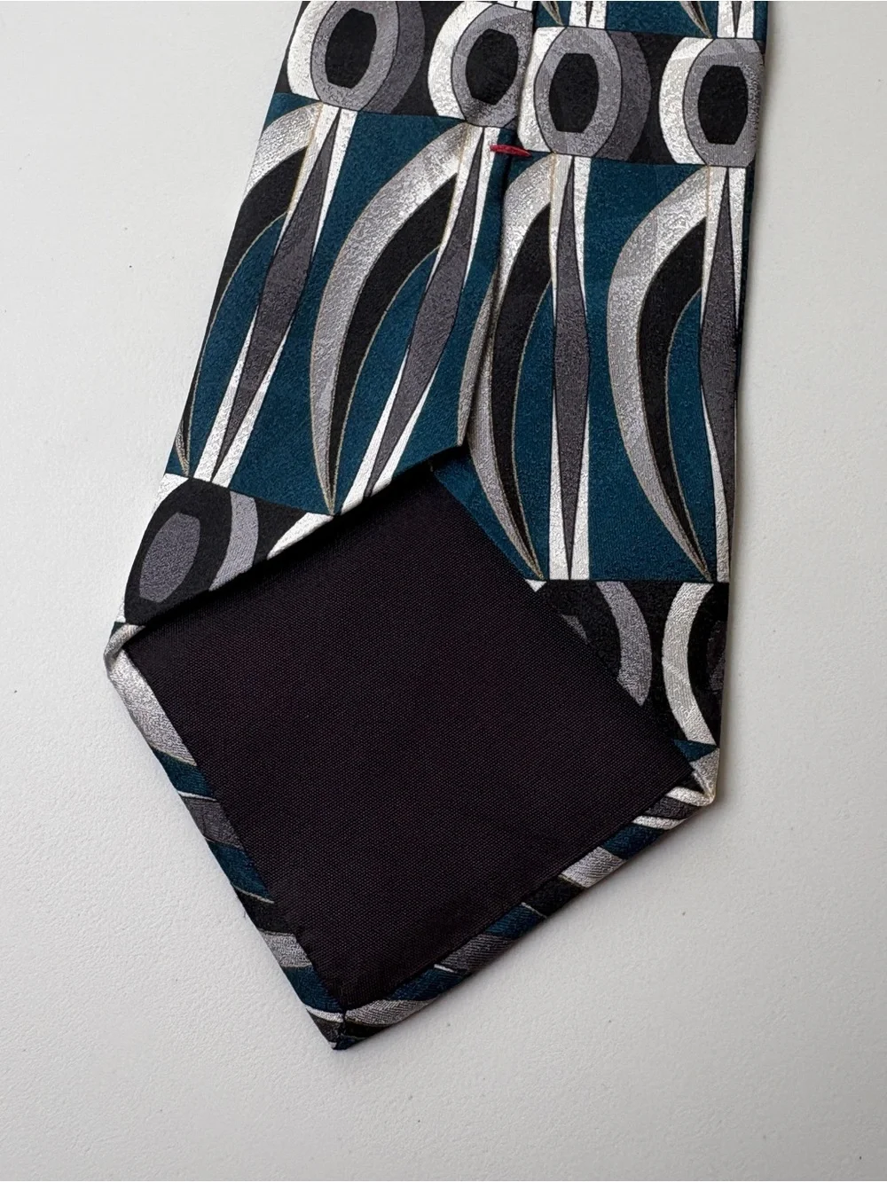Mark Alexander Men's Silk Tie Extra Long Abstract Geometric Teal Silver Gray